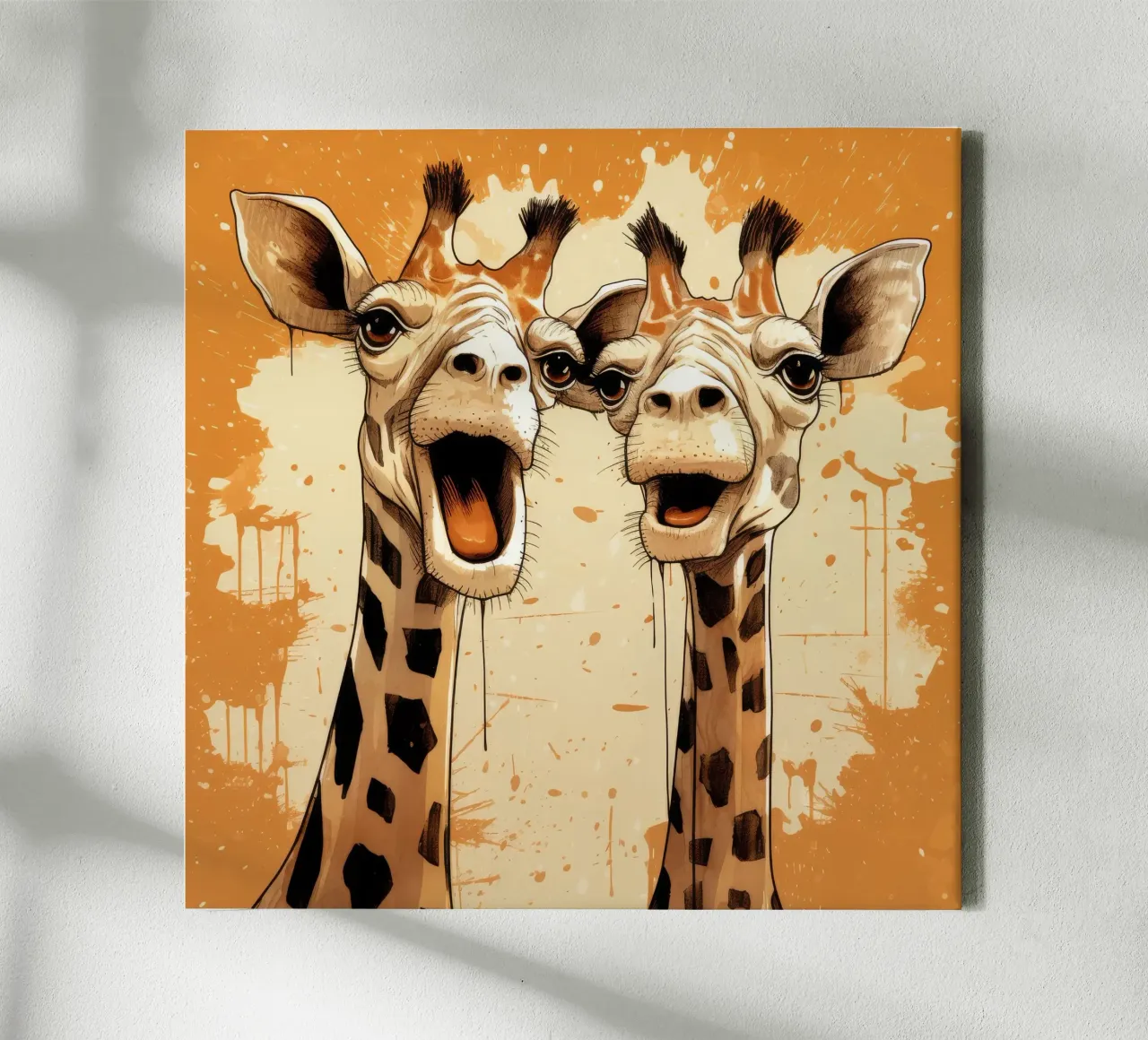 Retro Giraffe Duo tela con Cornice a cassetta da Funny Animals