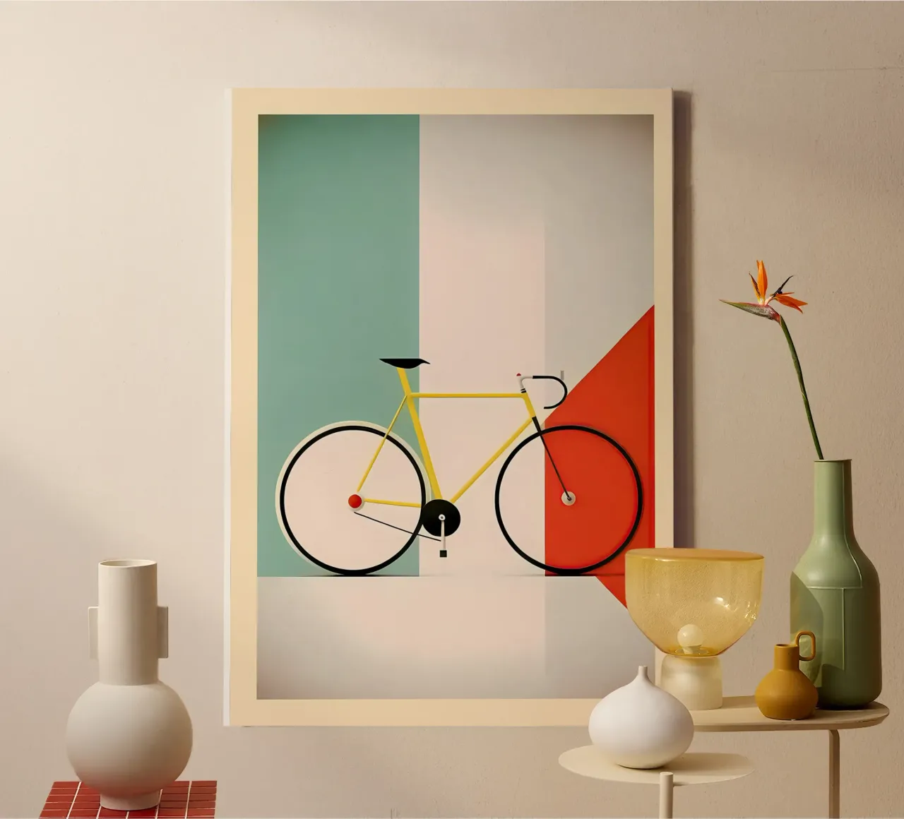 Bicicletta Italia Mid Century Art tela con Cornice a cassetta da Albert S Jacob
