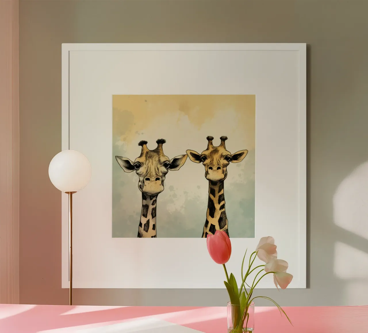 Cartoni animati retrò divertenti Giraffe carine poster con telaio in alluminio da Funny Animals