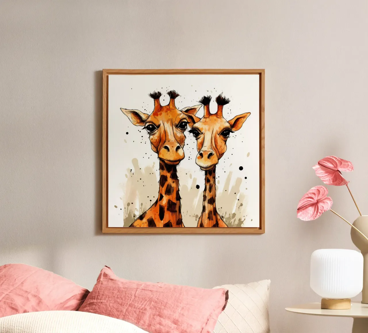 Duo de girafes rétro alu dibond de Funny Animals