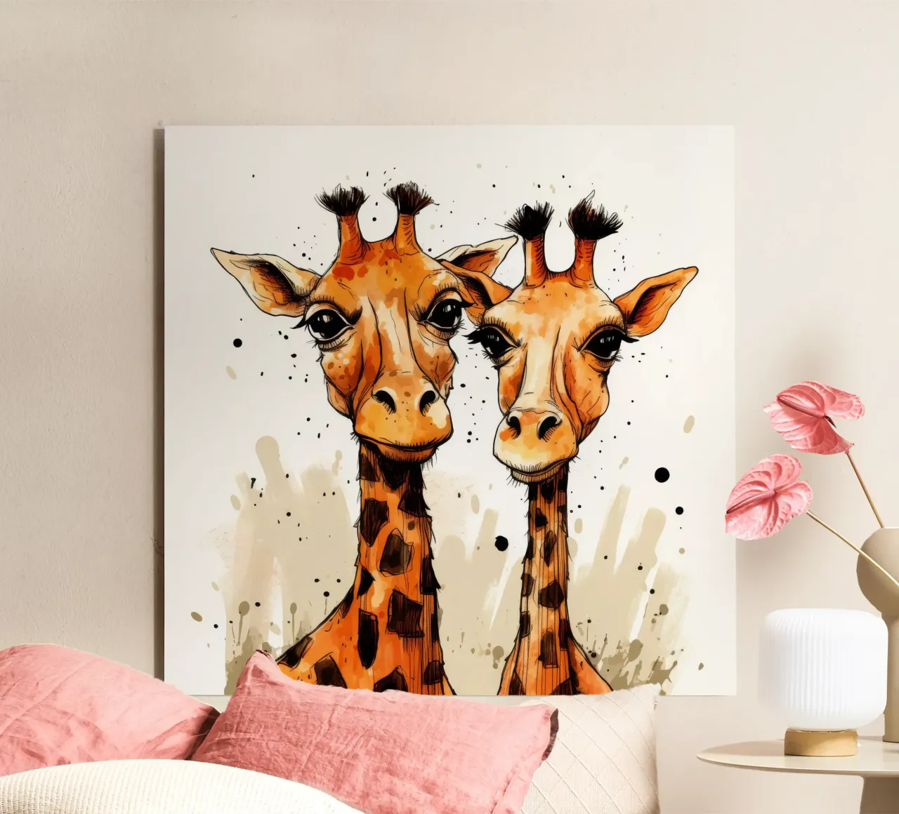 Duo de girafes rétro alu dibond de Funny Animals