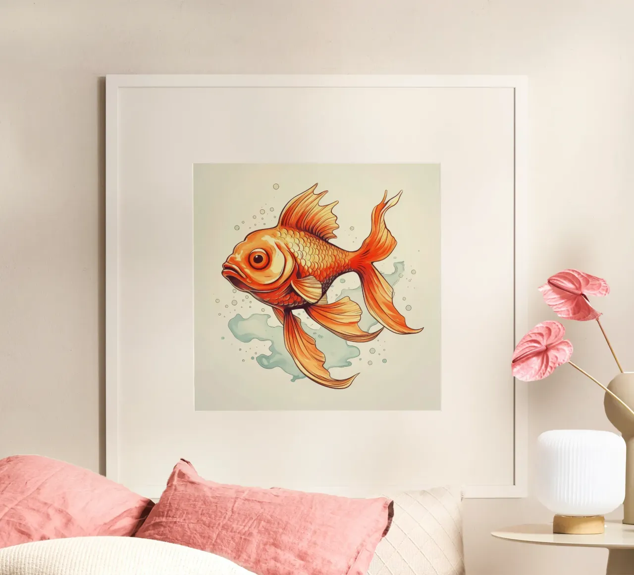 Pesce rosso retrò poster con telaio in plastica da Funny Animals