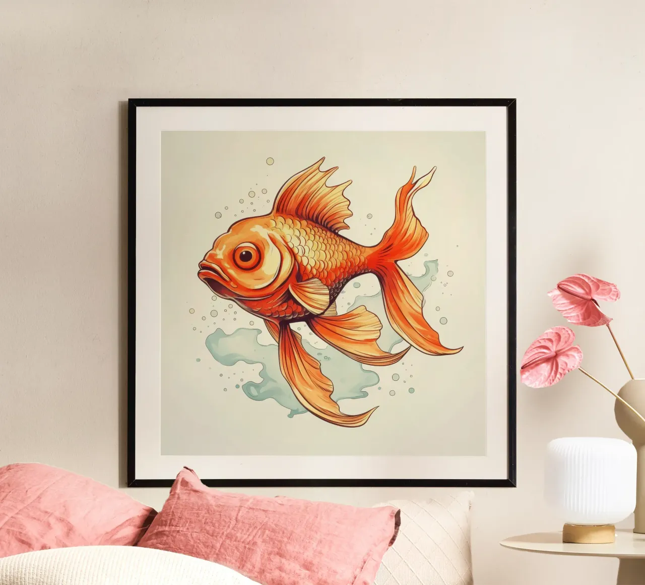 Pesce rosso retrò poster con telaio in plastica da Funny Animals