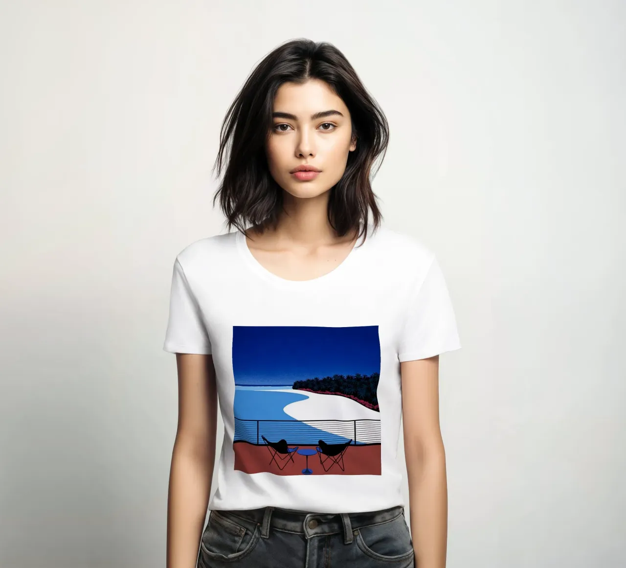 Sea Front Seats Nagai Art women's fitted t-shirt by Perdana shop