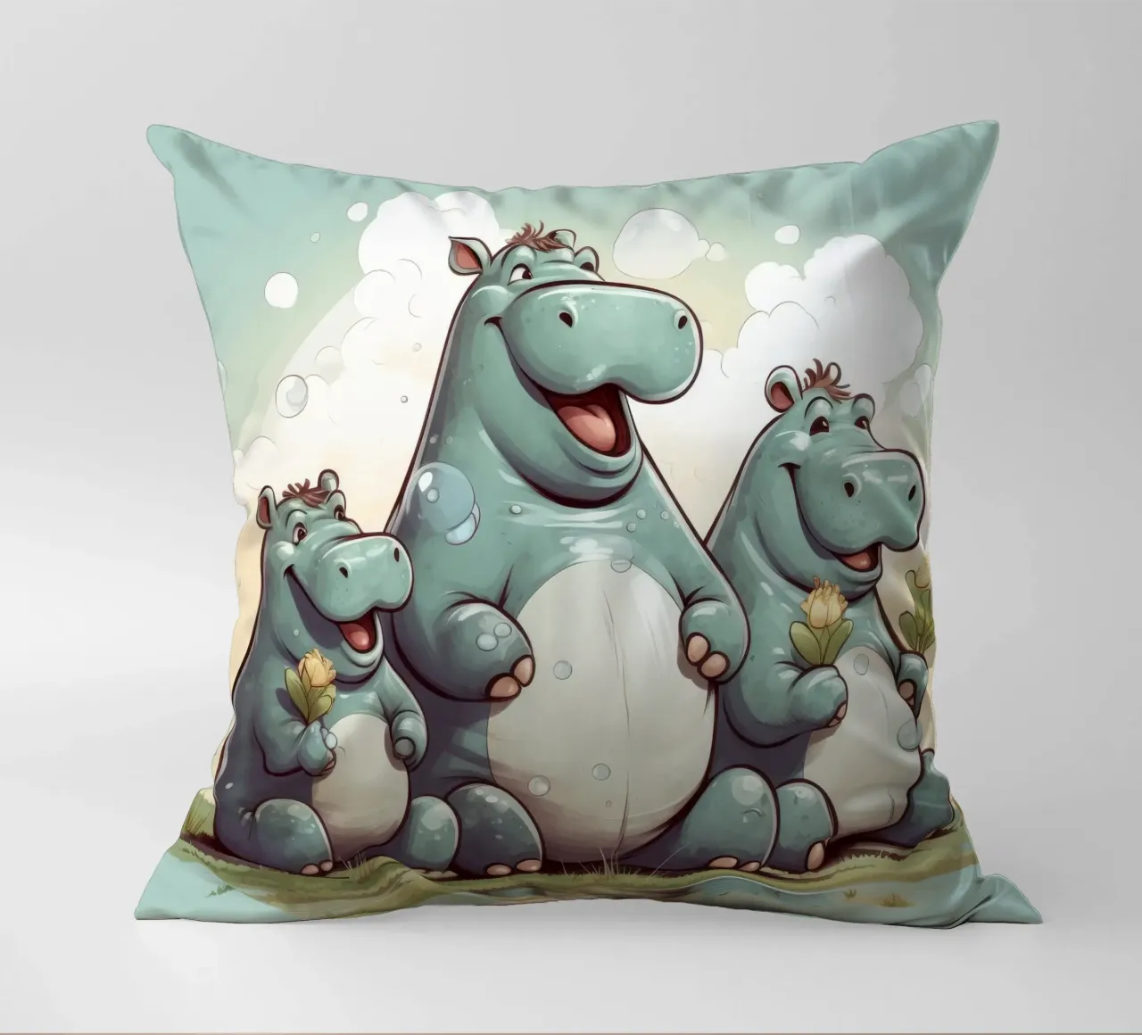 Retro Hippo Gang cuscino da Funny Animals