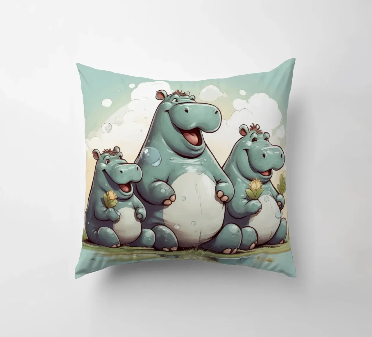 Retro Hippo Gang cuscino da Funny Animals