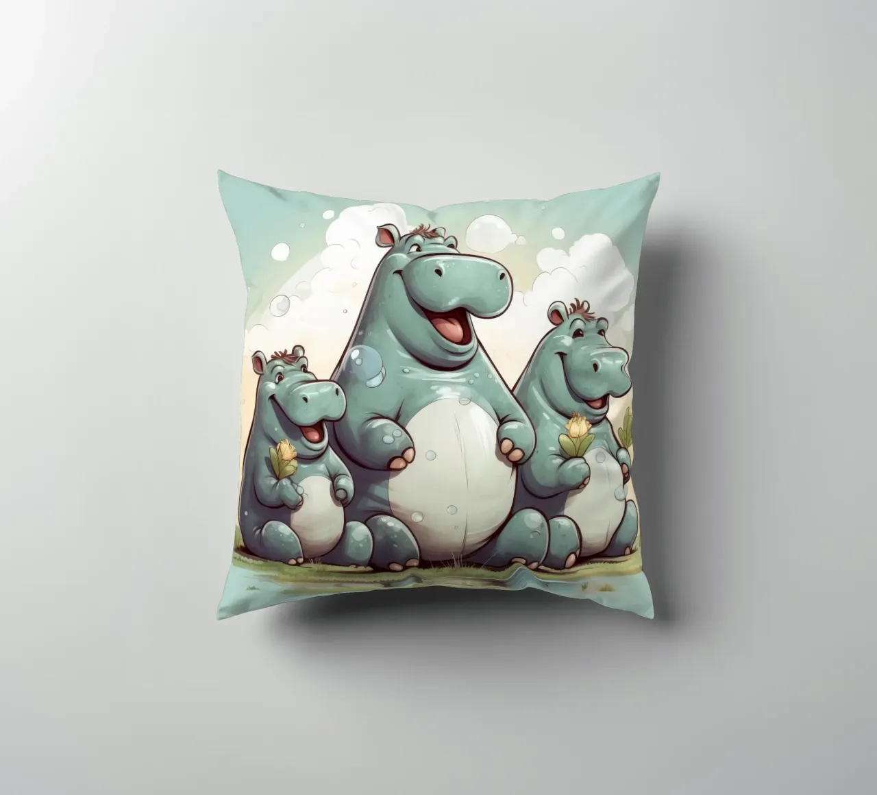 Retro Hippo Gang cuscino da Funny Animals