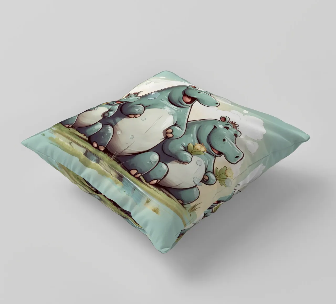 Retro Hippo Gang cuscino da Funny Animals