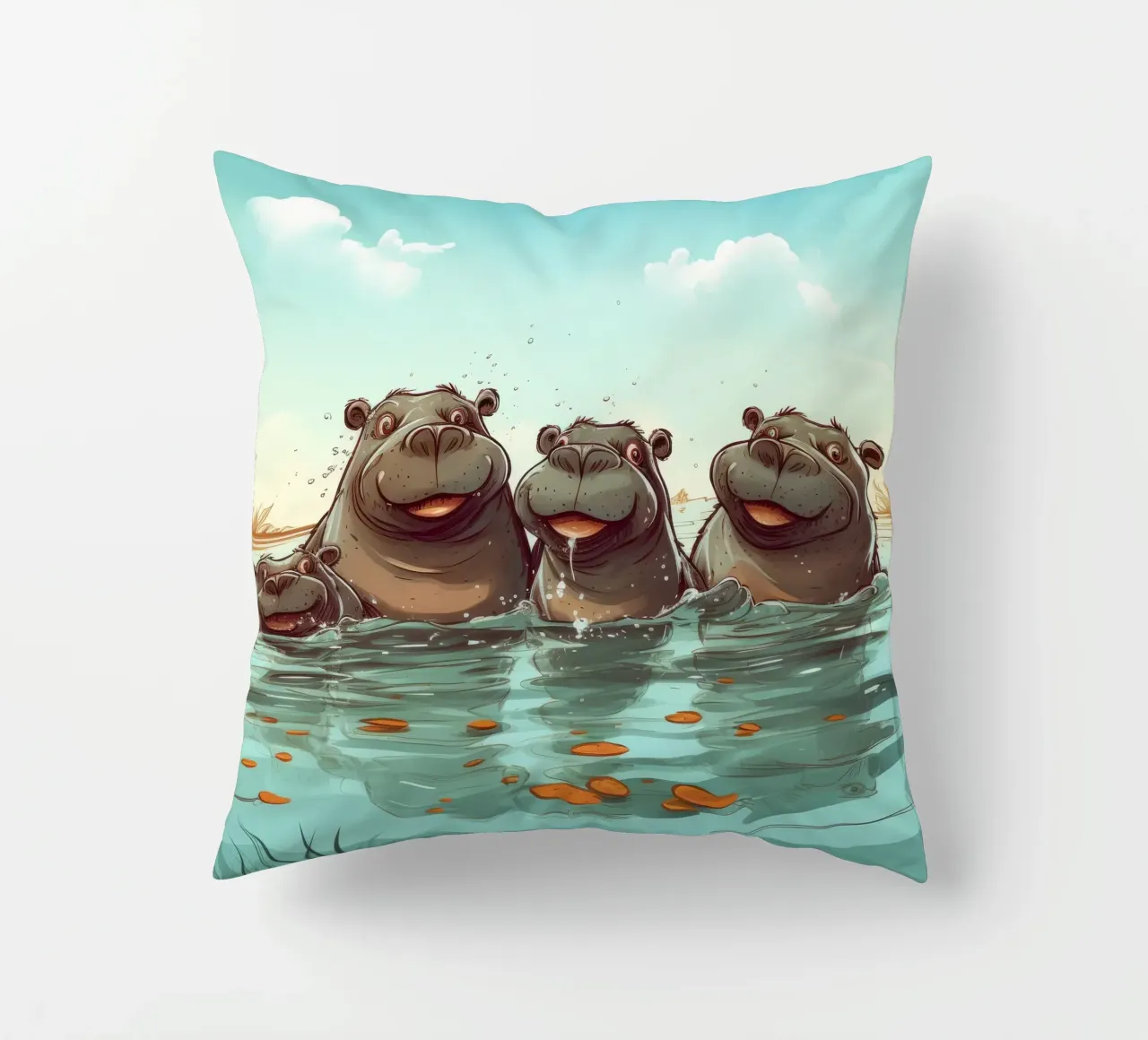 Retro Hippo Gang cuscino da Funny Animals