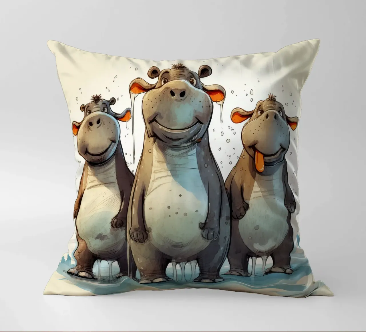 Retro Hippo Gang cuscino da Funny Animals