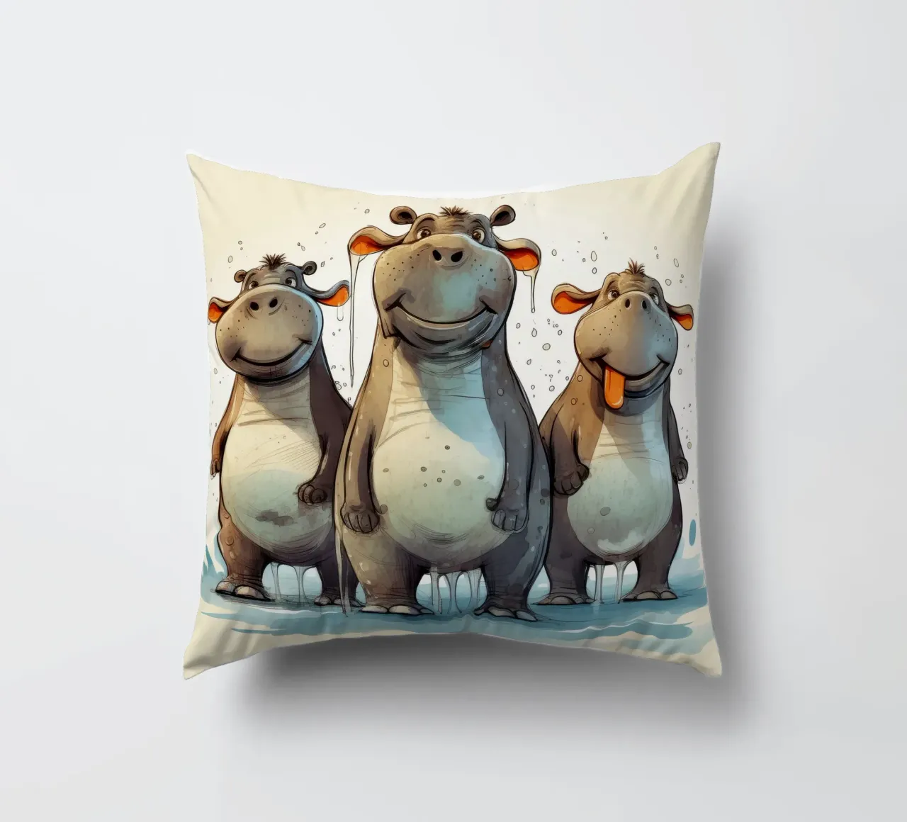 Retro Hippo Gang cuscino da Funny Animals