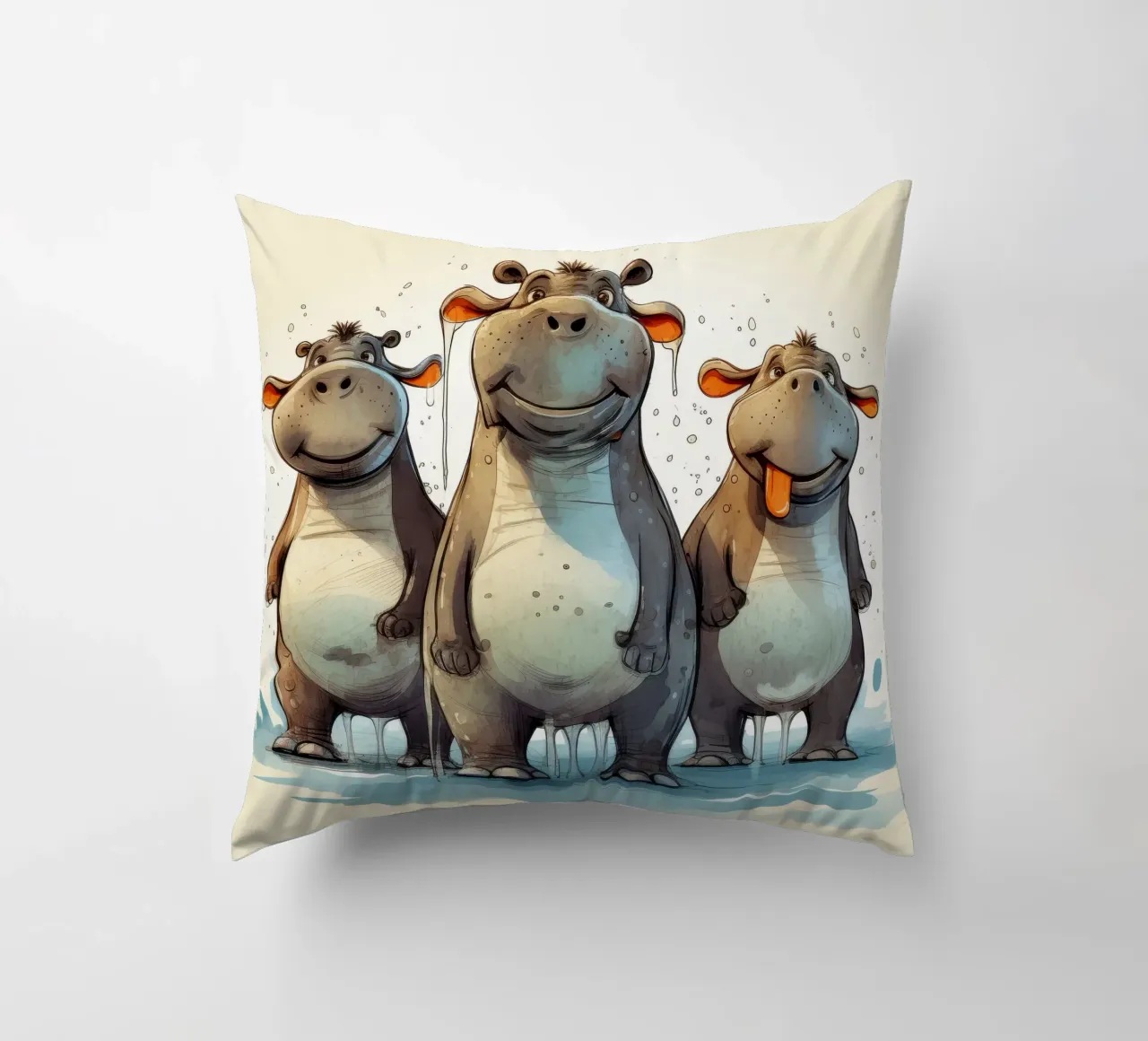 Retro Hippo Gang cuscino da Funny Animals