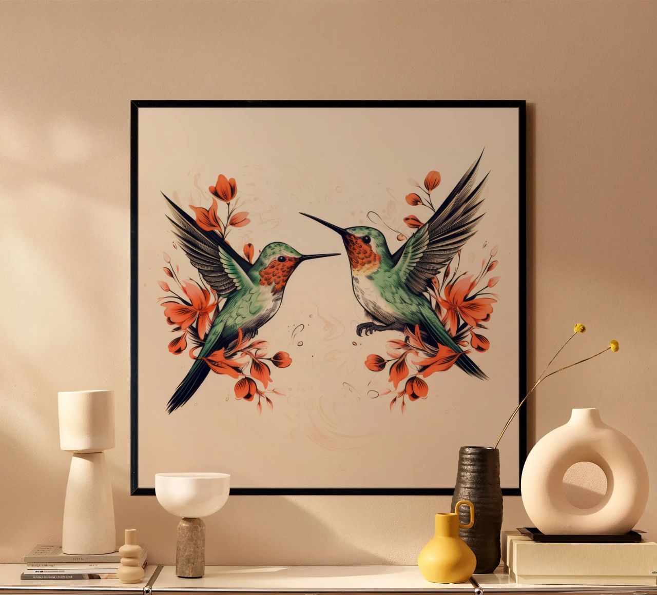 Retro Hummingbird Duo poster by Funny Animals