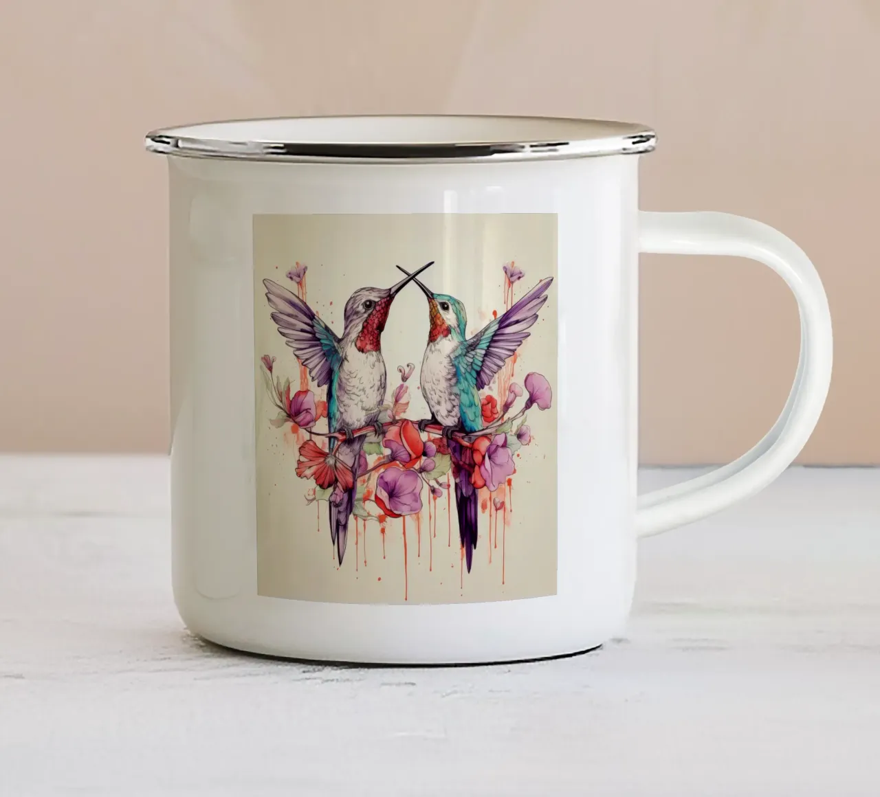 Duo di colibrì retrò tazza in smalto da Funny Animals