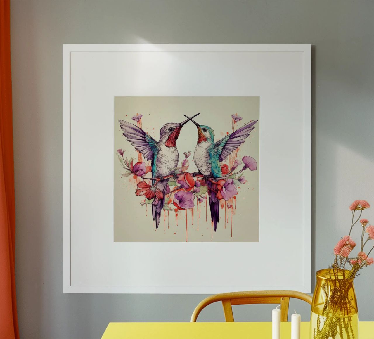 Retro Hummingbird Duo poster by Funny Animals
