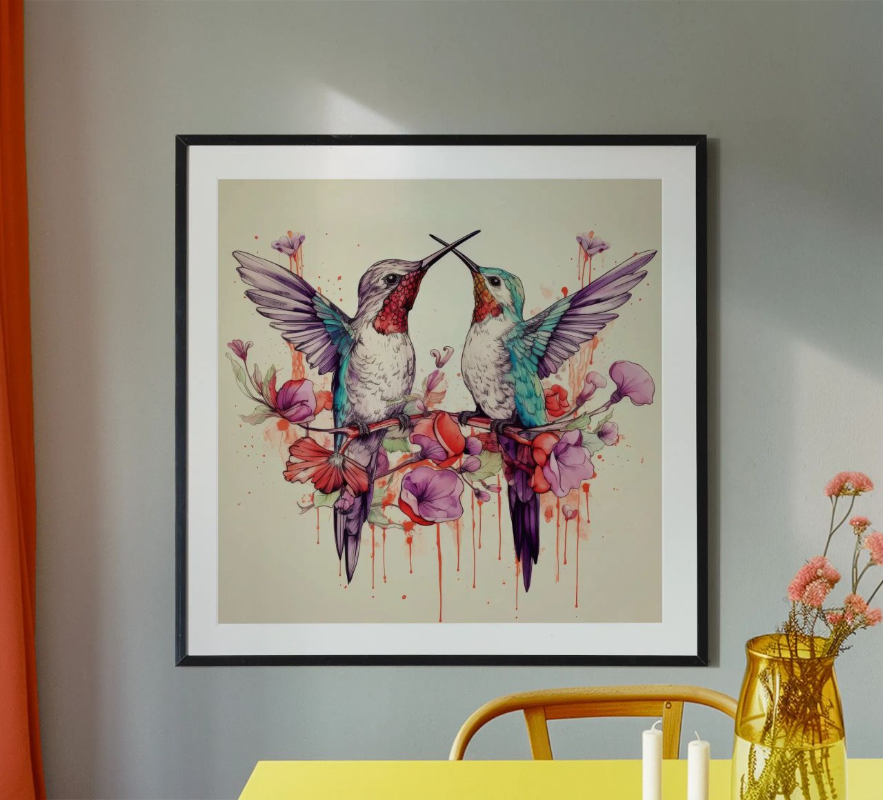 Retro Hummingbird Duo poster by Funny Animals