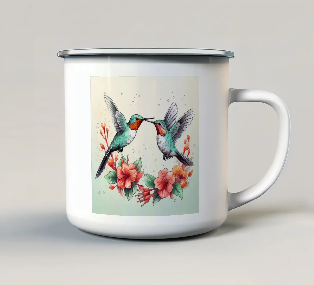Duo di colibrì retrò tazza in smalto da Funny Animals