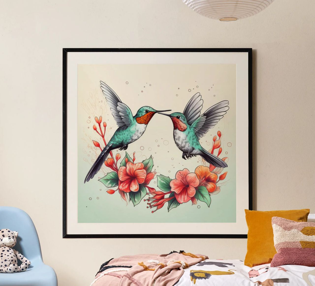 Retro Hummingbird Duo poster by Funny Animals