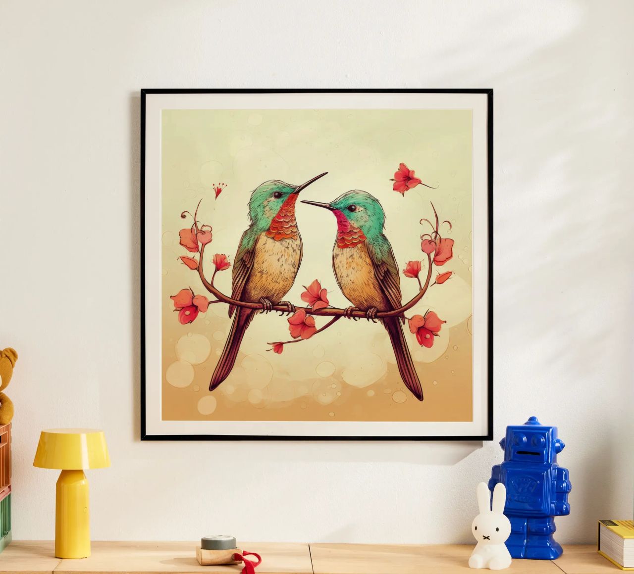 Retro Hummingbird Duo poster by Funny Animals