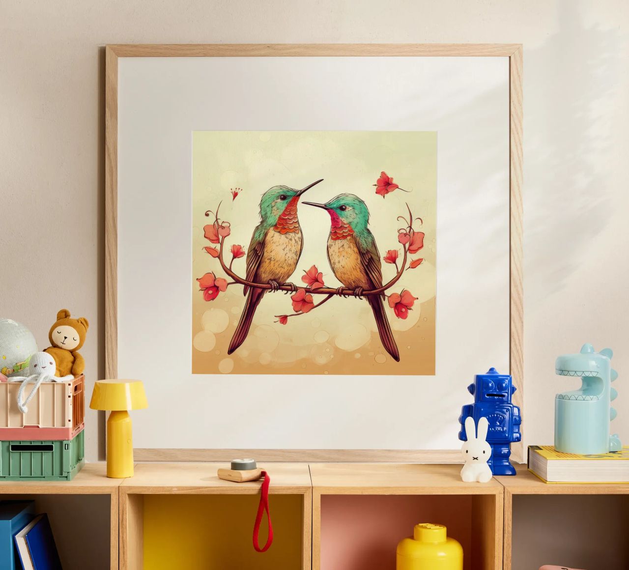 Retro Hummingbird Duo poster by Funny Animals