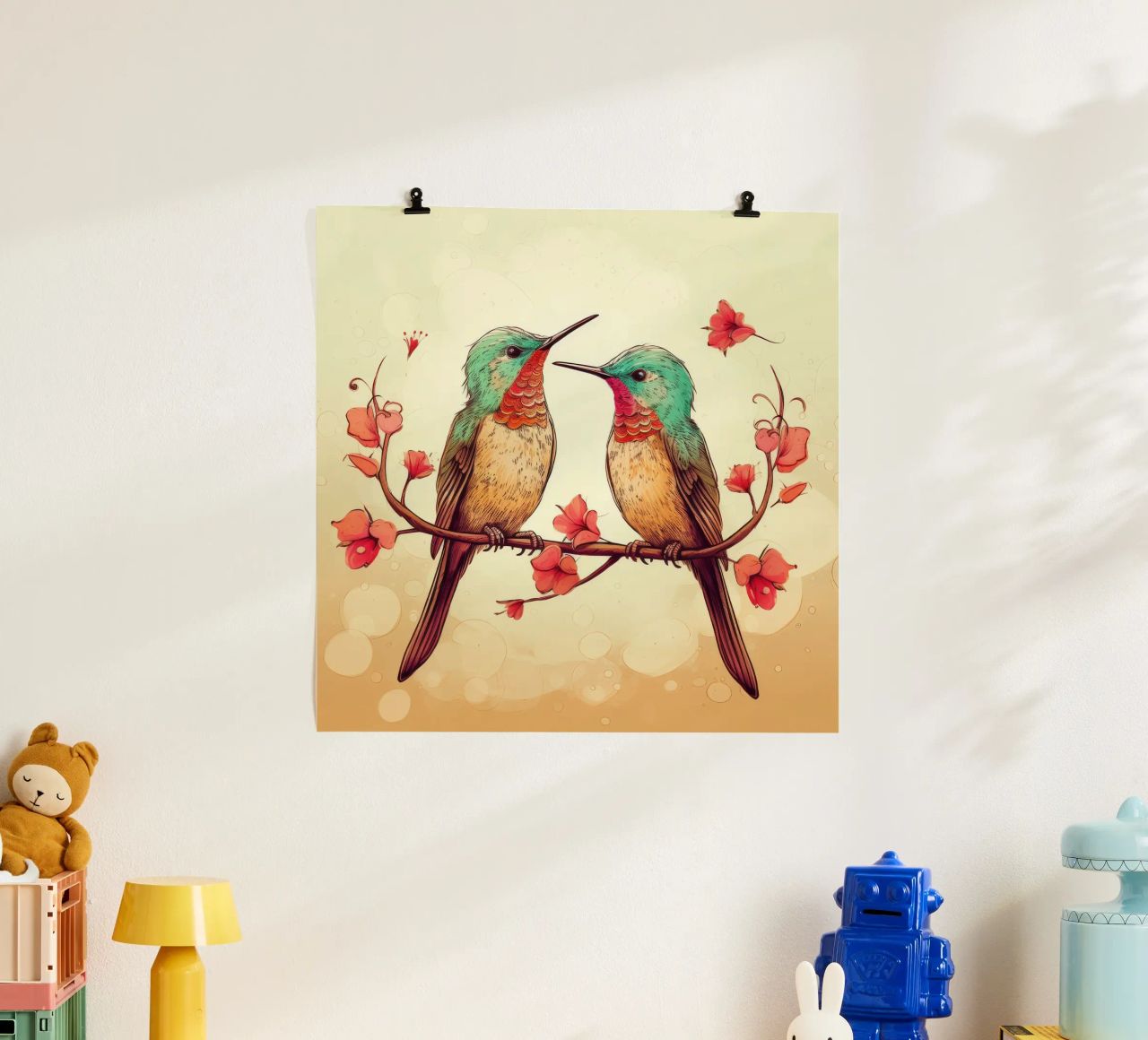 Retro Hummingbird Duo poster by Funny Animals