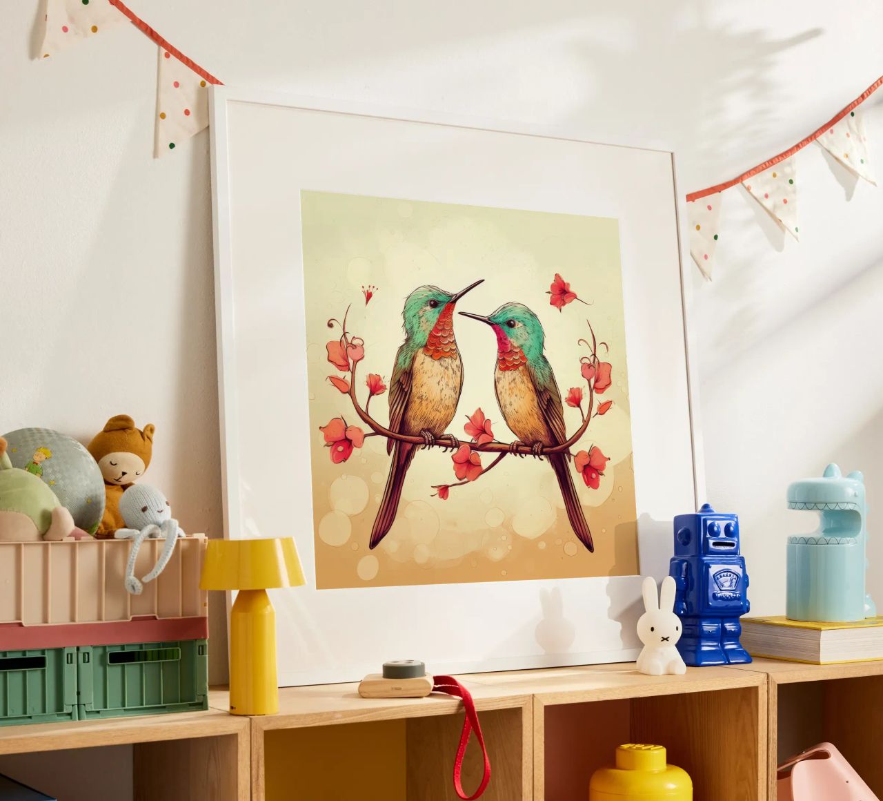 Retro Hummingbird Duo poster by Funny Animals
