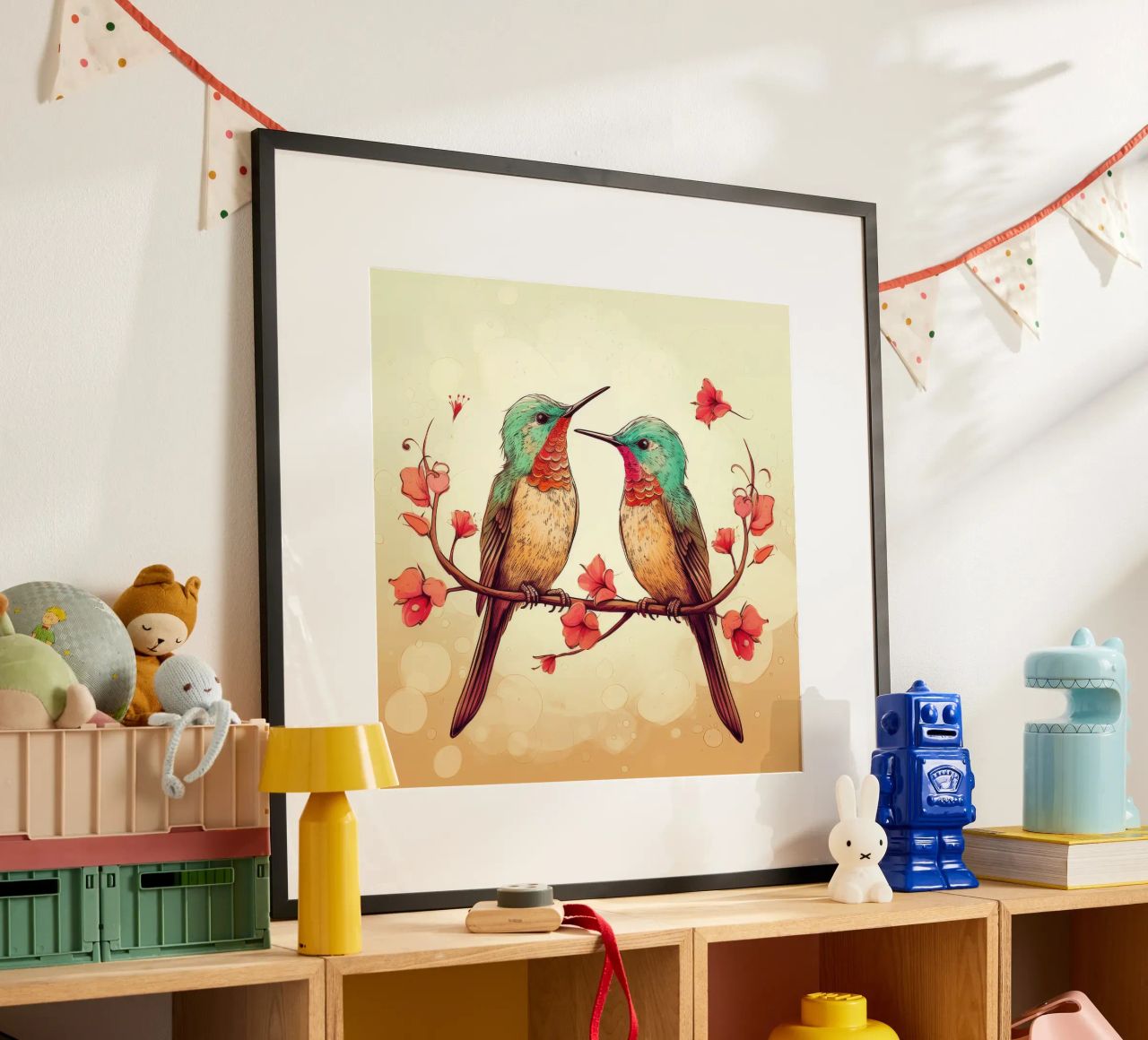 Retro Hummingbird Duo poster by Funny Animals