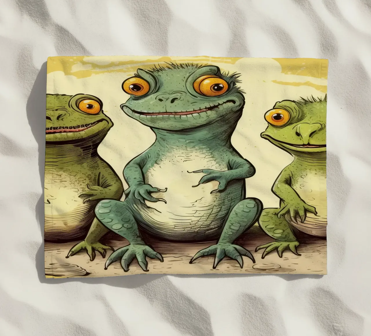 Retro Iguana Gang beach towel by Funny Animals