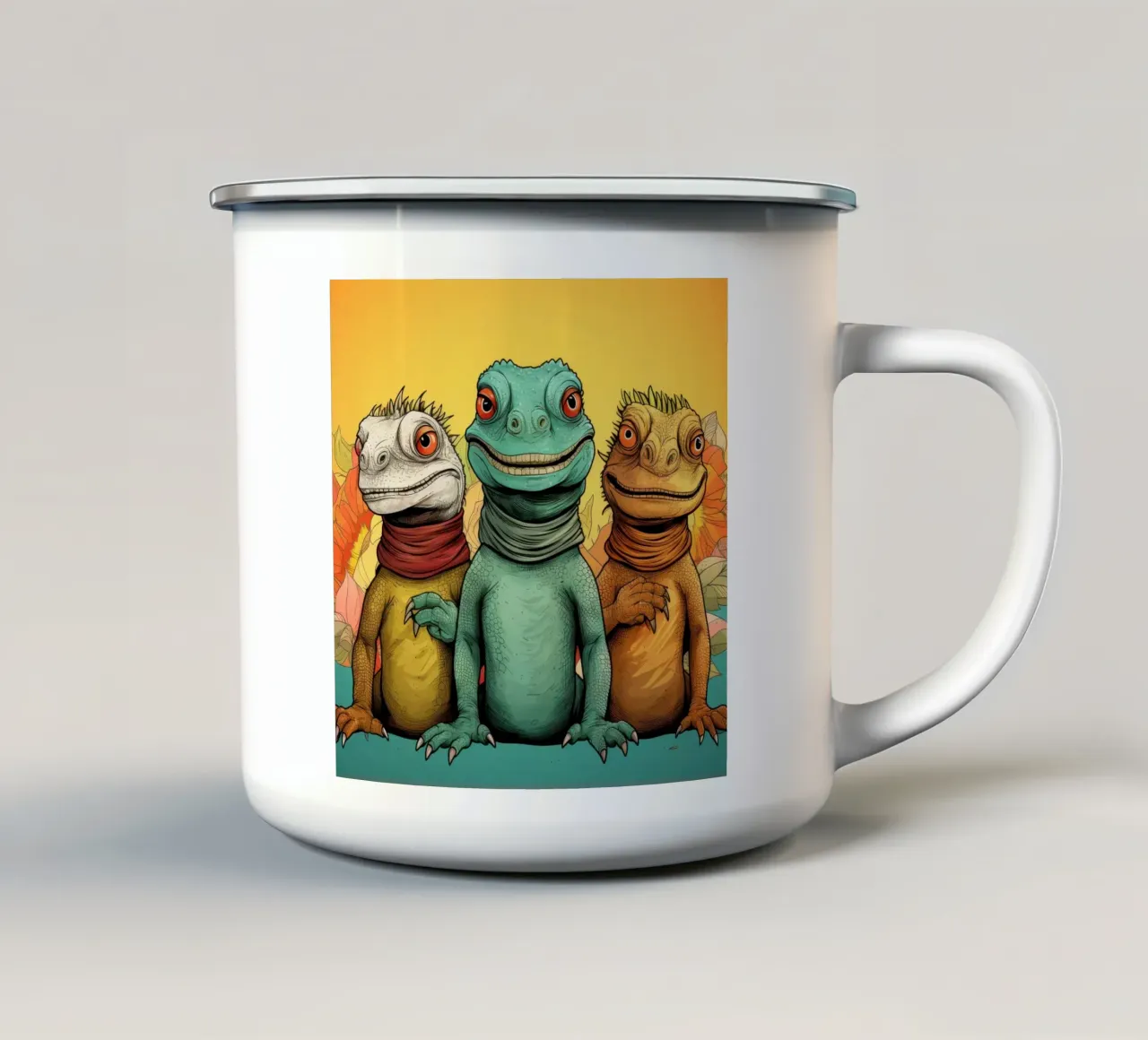 Retro Iguana Gang tazza in smalto da Funny Animals