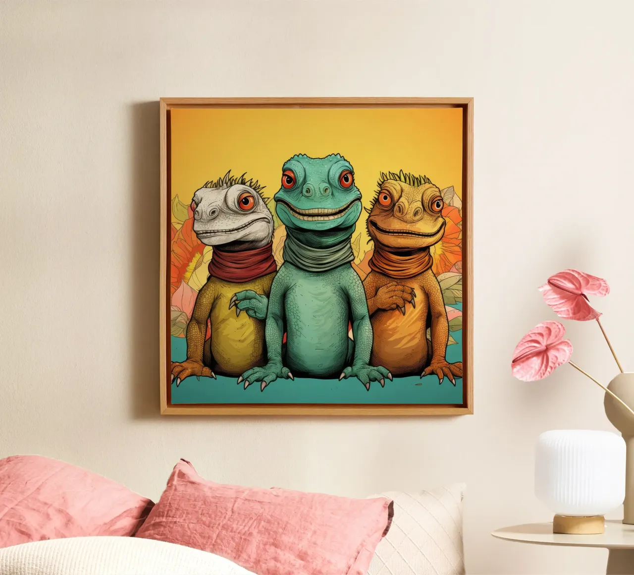 Retro Iguana Gang tela con Cornice a cassetta da Funny Animals