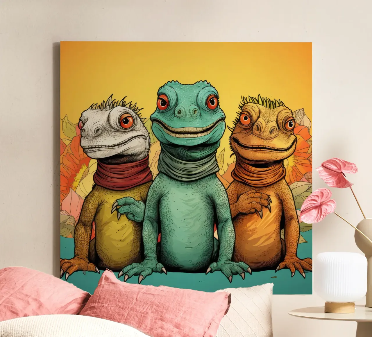 Retro Iguana Gang tela con Cornice a cassetta da Funny Animals