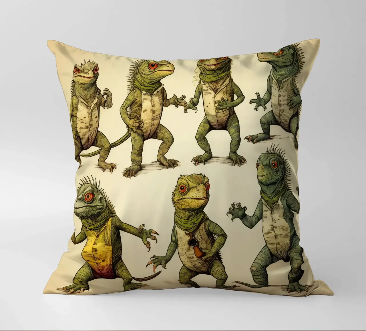 Retro Iguana Gang decorative cushion by Funny Animals