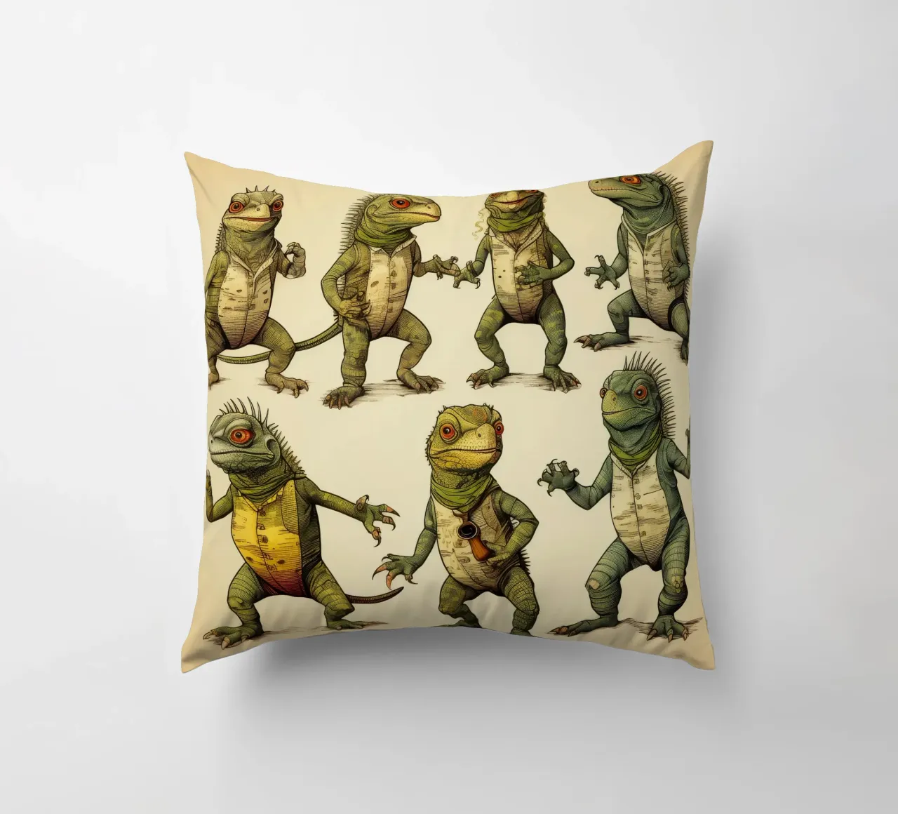 Retro Iguana Gang decorative cushion by Funny Animals