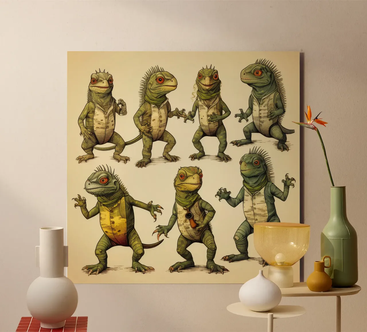 Retro Iguana Gang alu-dibond by Funny Animals