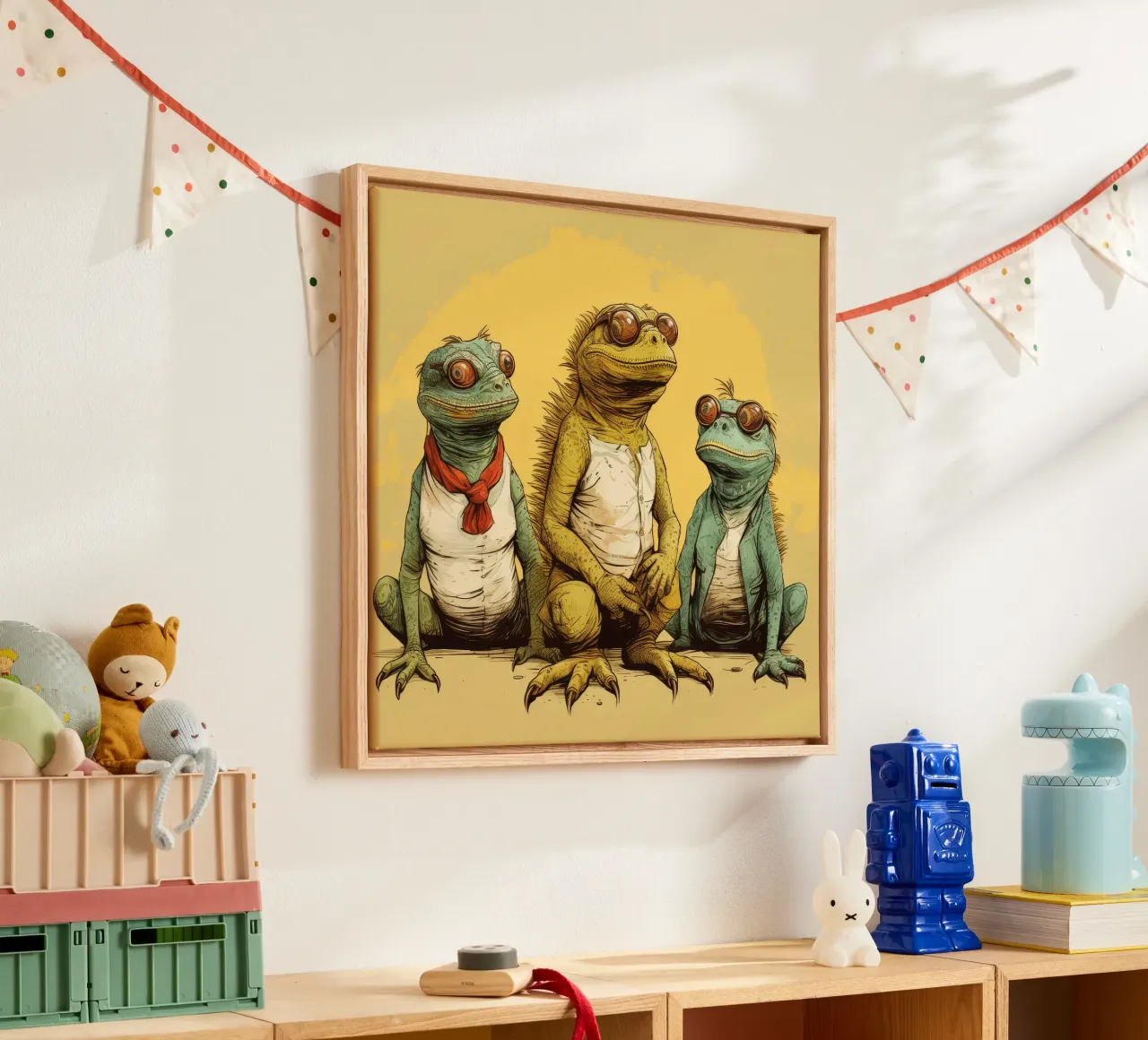 Retro Iguana Gang tela con Cornice a cassetta da Funny Animals