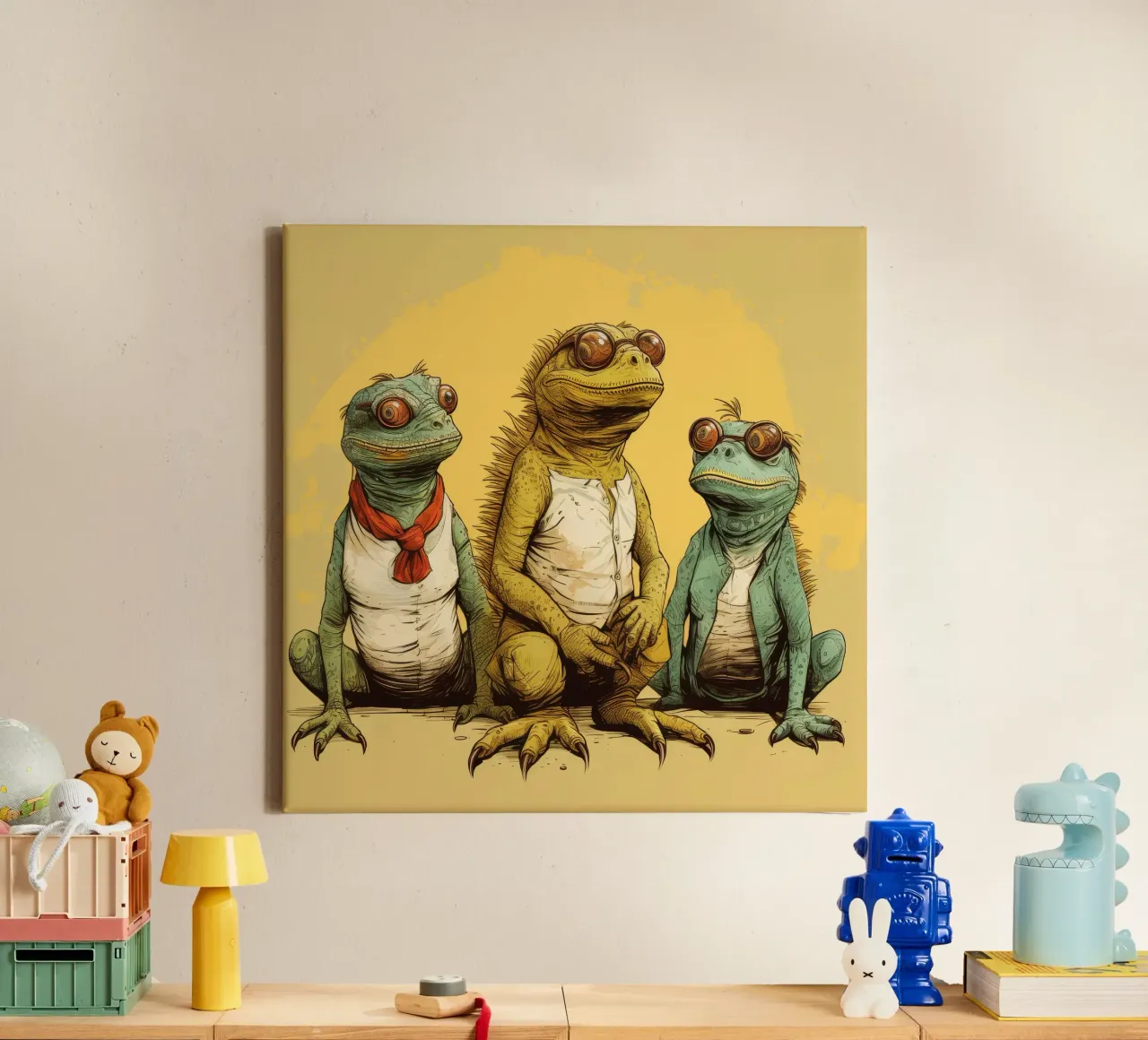Retro Iguana Gang tela con Cornice a cassetta da Funny Animals