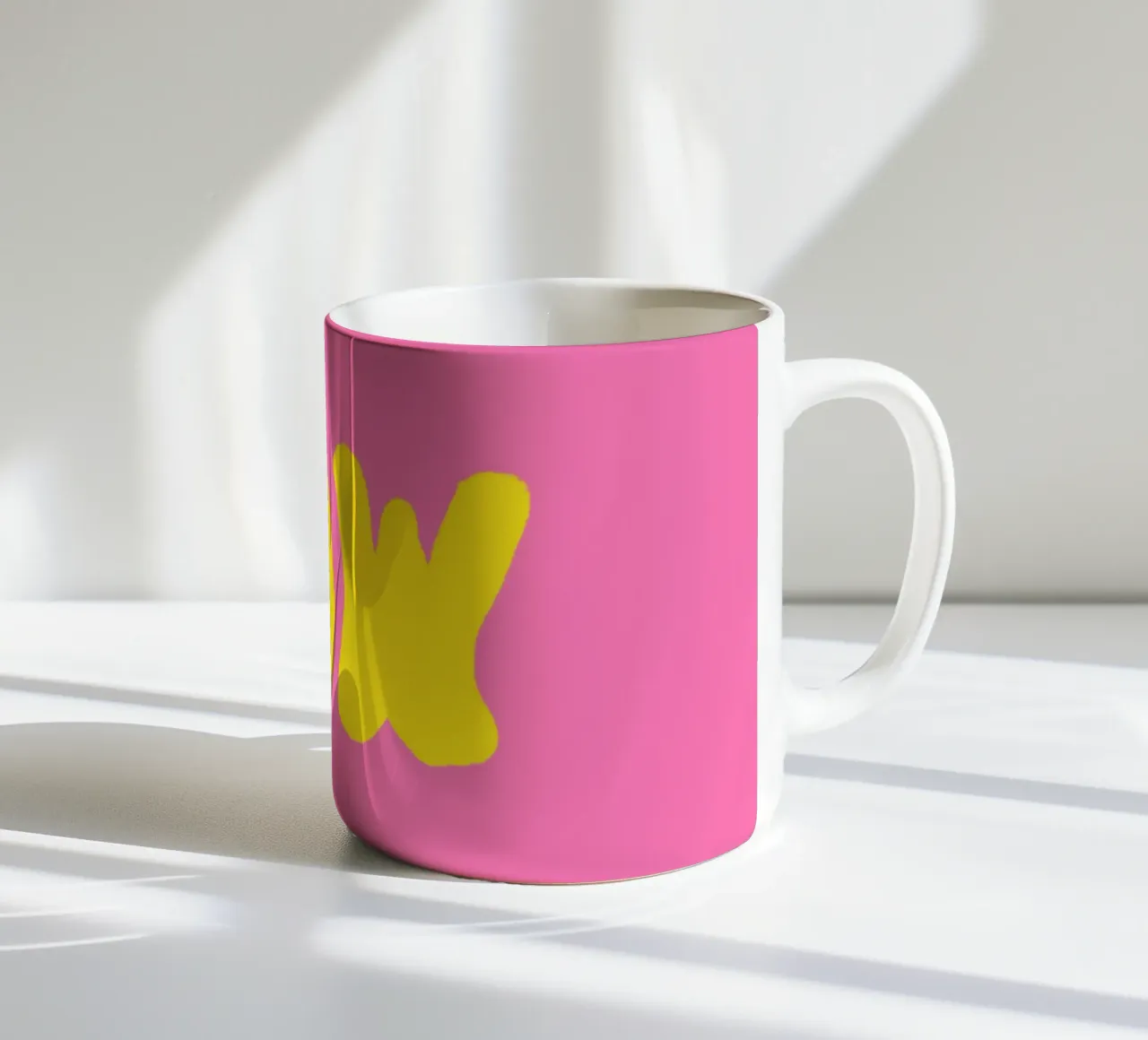 WOW lettering yellow on pink ceramic mug by Alisa Knöß