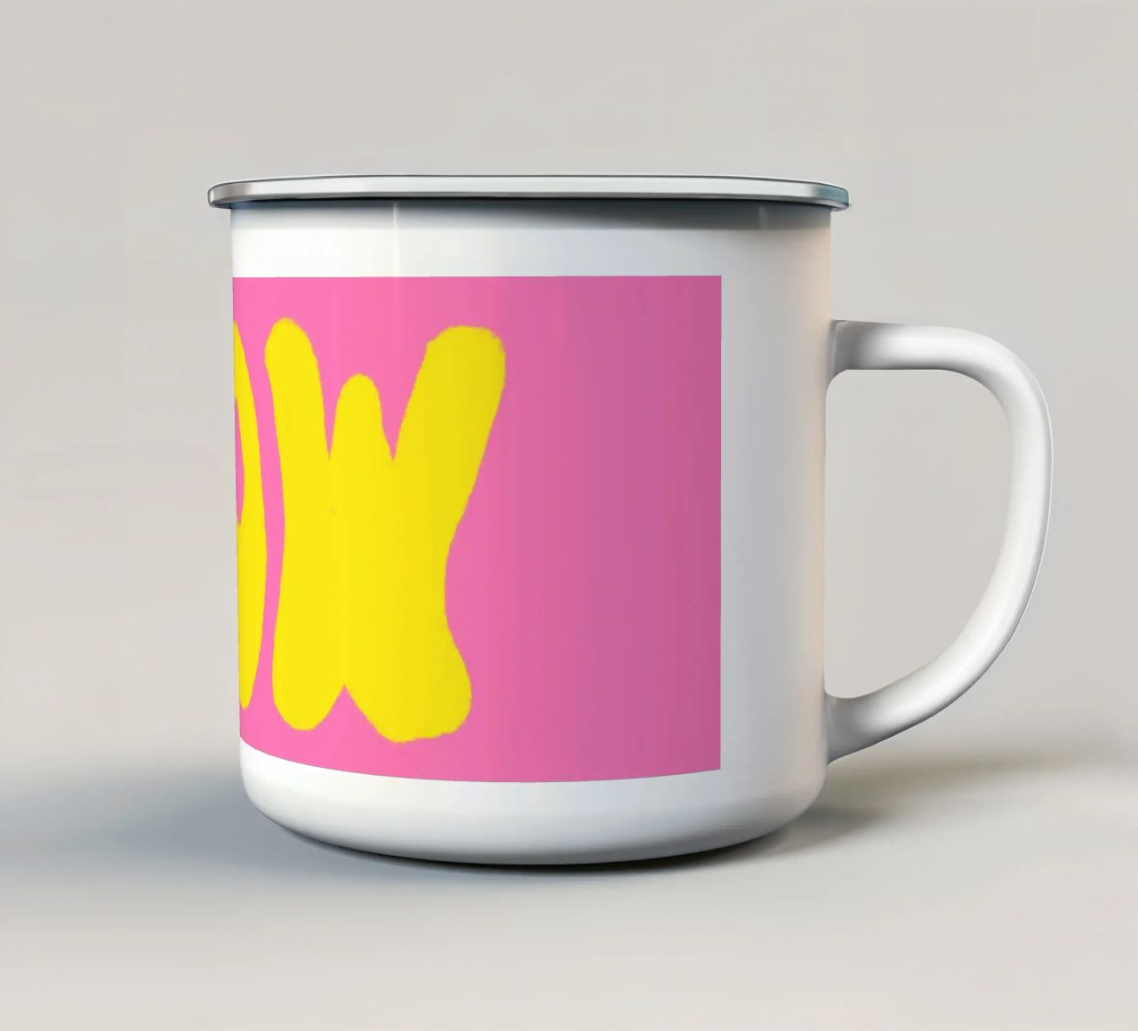 Scritta WOW giallo su rosa tazza in smalto da Alisa Knöß