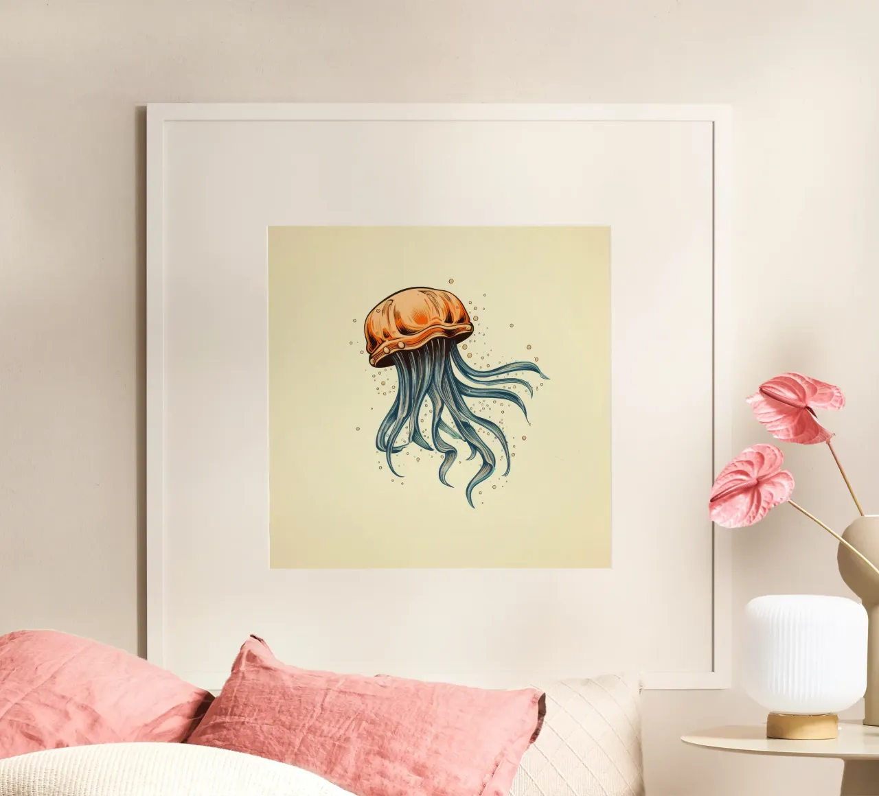Cartoni animati retrò Funny Cute Jellyfish poster con telaio in plastica da Funny Animals