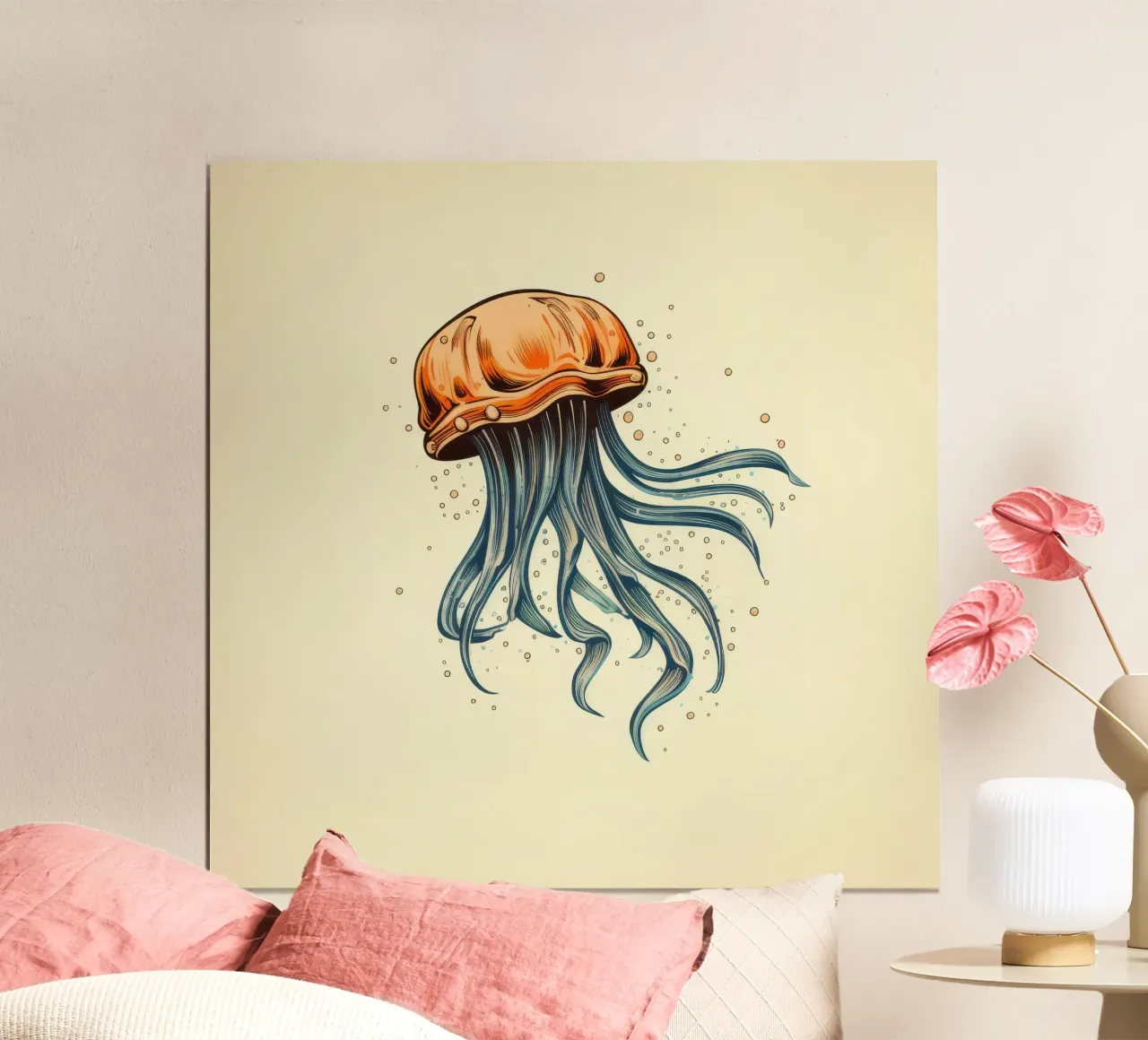 Cartoni animati retrò Funny Cute Jellyfish poster con telaio in plastica da Funny Animals