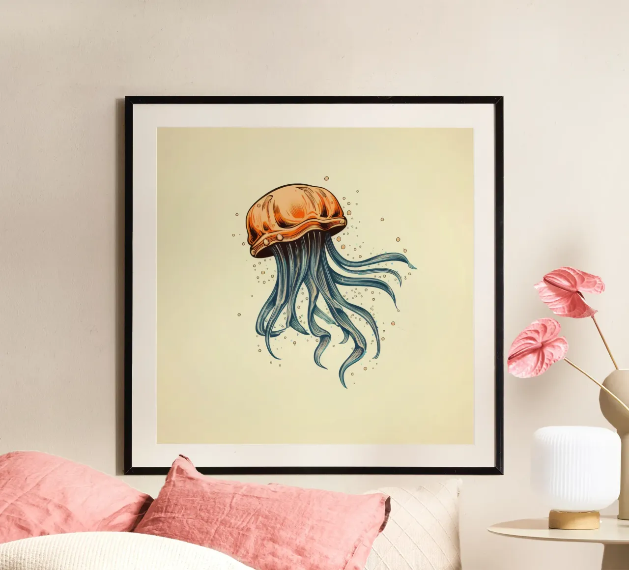 Cartoni animati retrò Funny Cute Jellyfish poster con telaio in plastica da Funny Animals