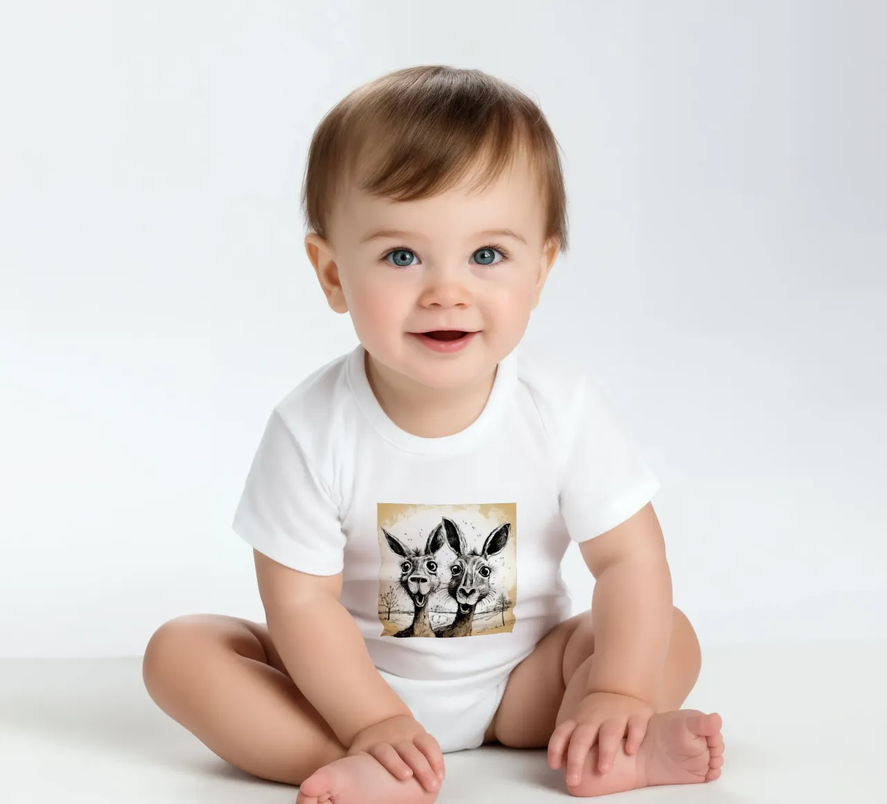 Retro Känguru Duo Kurzarm Babybody von Funny Animals