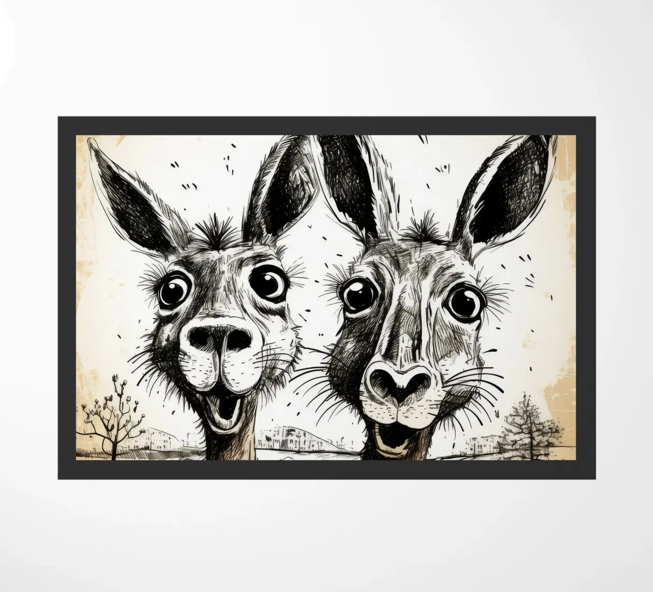 Retro Kangaroo Duo doormat by Funny Animals