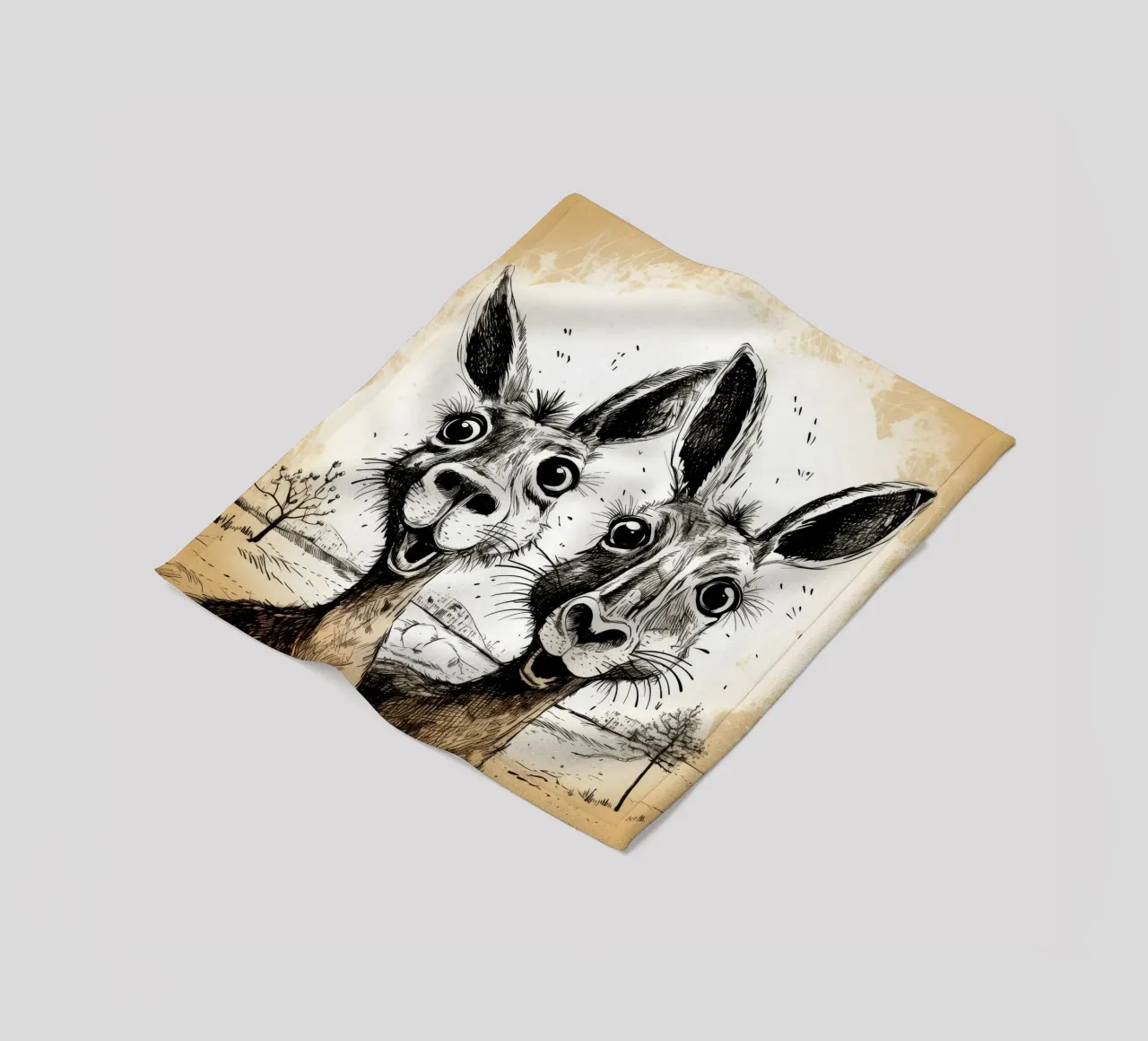 Retro Känguru Duo Fleecedecke von Funny Animals
