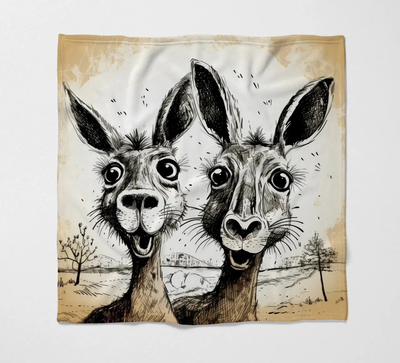 Retro Känguru Duo Fleecedecke von Funny Animals