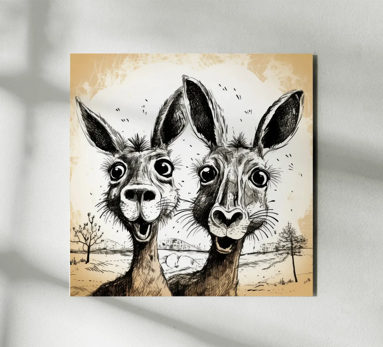 Retro Känguru Duo Alu-Dibond von Funny Animals