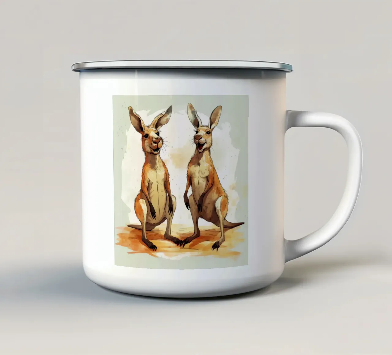 Retro Känguru Duo Emaille Tasse von Funny Animals