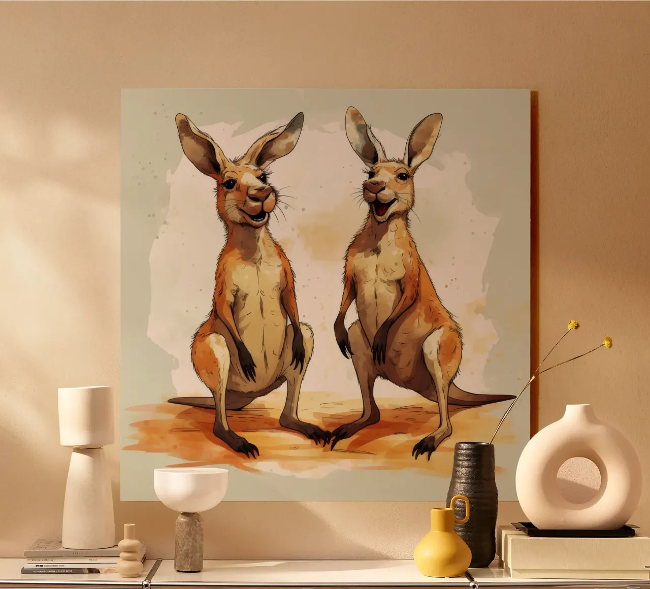 Retro Kangaroo Duo alu-dibond by Funny Animals