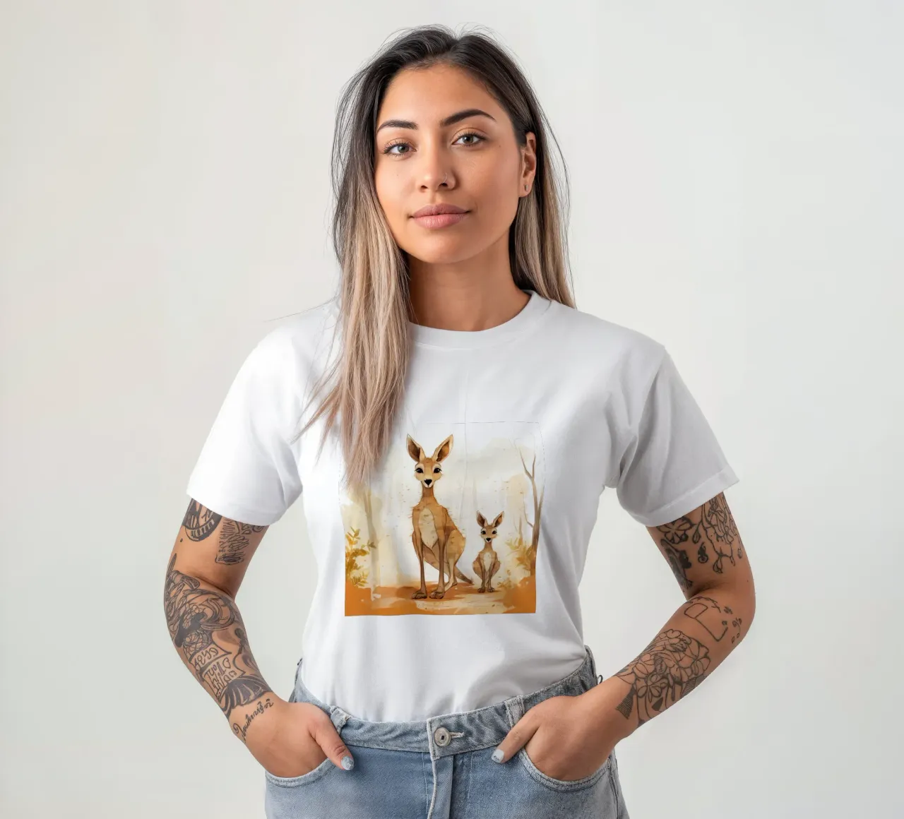 Retro Känguru Duo T-Shirt von Funny Animals