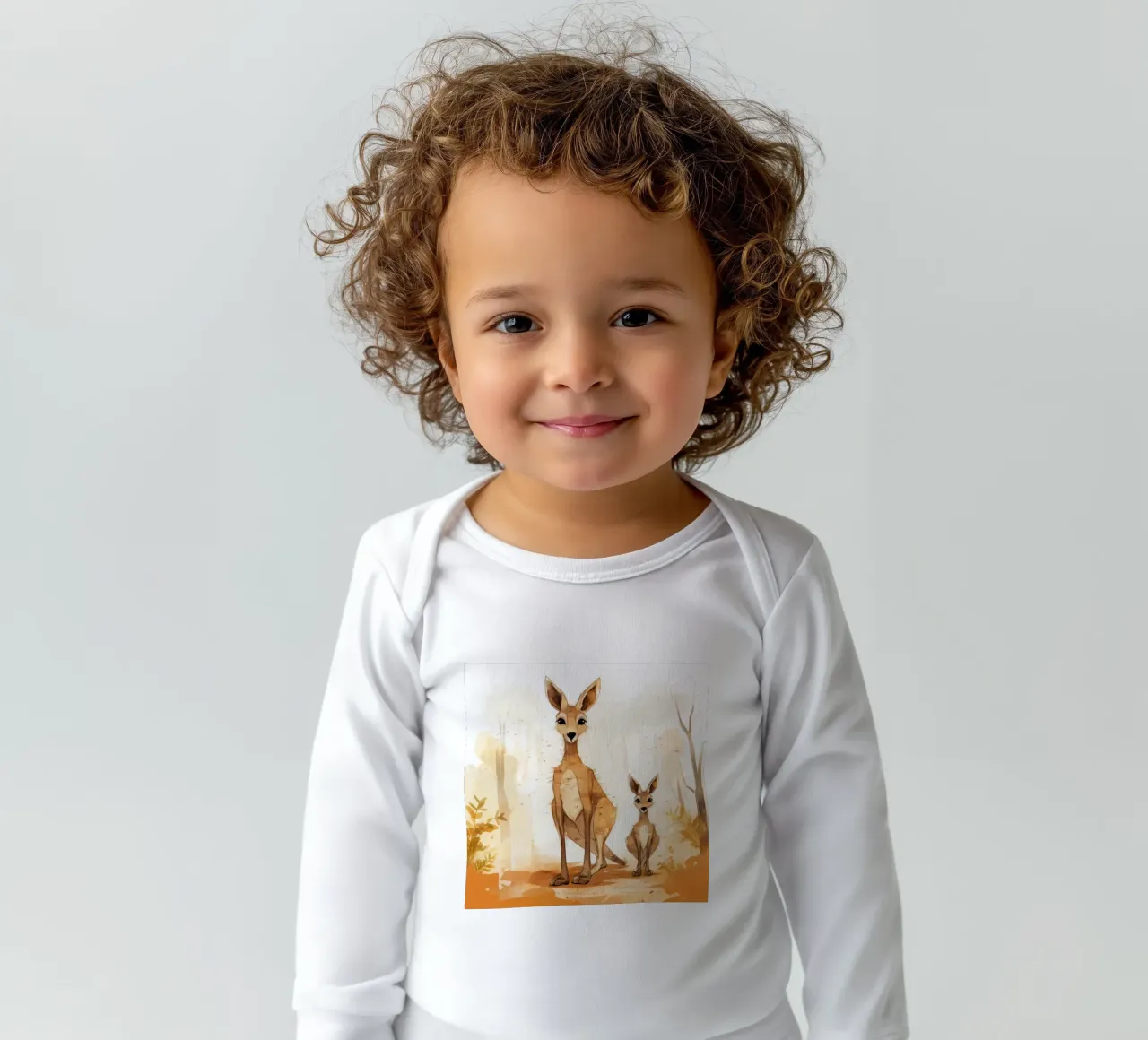 Retro Kangaroo Duo long-sleeve baby romper by Funny Animals